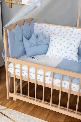Ahşap Beşik Anne Yanı Beşik Organik Boyasız 60x120 - Mavi Prens Erkek Uyku Seti Yatak Ahşap