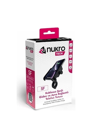 Nukrotech Sf Wireless Şarjlı Motosiklet Telefon Tutucu Siyah
