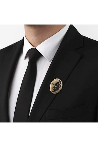 Atatürk Silüeti Gold Rozet Kadın Erkek Gri