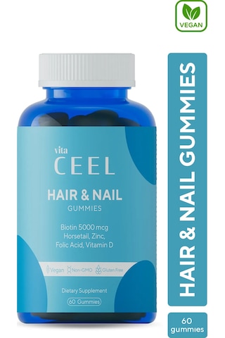 VitaCeel Saç Tırnak Vitamini Çiğnenebilir Vegan Gummy Biotin 5000, Vitamin D, Çinko, Folik Asit, At Kuyruğu