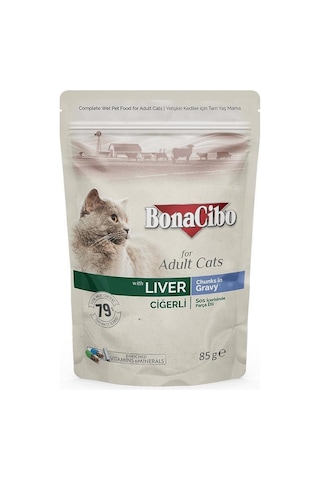 Bonacibo Ciğerli Sos İçinde Pouch Yetişkin Kedi Yaş Maması 12 x 85 G