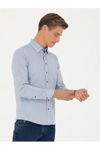 Cacharel Açık Mavi Slim Fit Uzun Kollu Klasik Gömlek Denım