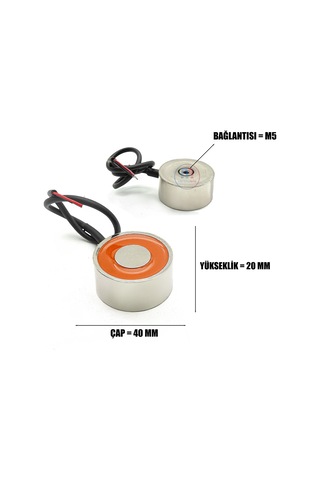 Ø40 20 Mm 24v Elektromıknatıs M5 Bağlantılı, Yandan Kablo Çıkışlı, %50 Çalışma, Otomasyon Ve Elektromekanik Kilit Sistemleri İçin