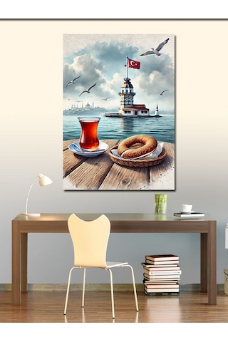 Kanvas Tablo Kız Kulesi Ve Çay Bardağı 50cmx70cm