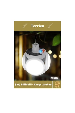 Premium Seri Solar 5 Kanatlı Pratik Güneş Enerjisi Ve Usb Şarjlı Katlanabilir Askılı Kamp Lambası