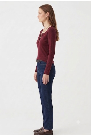Rooted Kadın, Ön Patlı & Çıtçıtlı Fitted/vücuda Oturan Fitilli Kaşkorse Kumaş ,esnek Örme Bluz Bordo
