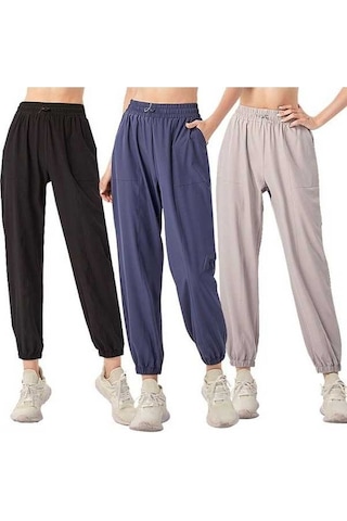 Fastbuy Kadın Spor Taytı - Esnek Yüksek Bel, Yan Cepli Rahat Yoga Pantolonu Mavi Mavi