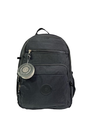 Su Geçirmez Kaliteli Astarlı Krinkıl Kumaş Unisex Iki Gözlü Okul Spor Seyahat Sırt Çantası 30x38cm Siyah