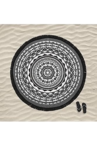 Mandala 4 Yuvarlak Plaj Havlusu Açık