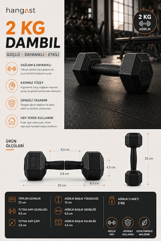 2x2 Kg Dambıl Seti Toplam 4 Kg Kaymaz Tutma Saplı Altıgen Fitness Dumbbell Ev Spor Ağırlık Seti