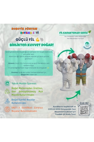 Codlaı Kids Robotik Dünyam 3d Boyama Seti - Çocuklar İçin Eğitici Yaratıcı Oyuncak Boyama Kiti - Güçlü Fil