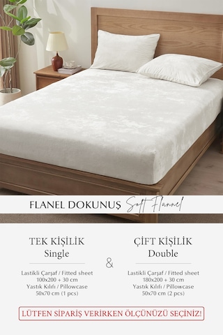 Süper Yumuşak Flanel Kadifemsi Peluş Lastikli Fitted Çarşaf Seti Kaymaz Tek/çift Kişilik Krem