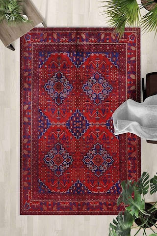 Yıkanabilir Kaymaz Taban Dijital Baskılı Halı Ve Yolluk Leke Tutmaz Salon & Mutfak Halısı - 0612 Bordo