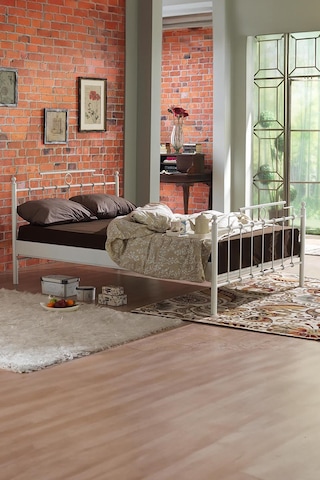 Hatkus Çift Kişilik Ferforje Metal -beyaz Ahşap Latalı Karyola