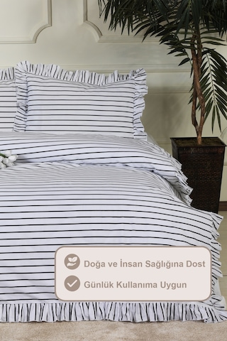 Elart Lara Nevresim Takımı Çift Kişilik Lastikli Çarşaf %100 Pamuk Ranforce Fırfırlı 200x220 Cm Siyah Siyah