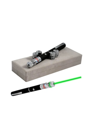 Şarjlı 5 Başlıklı Yeşil Lazer 100mw 532nm 8km Menzil Green Laser Pointer Siyah