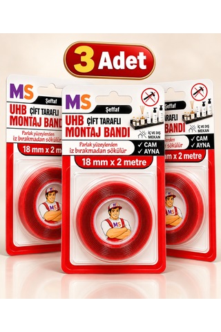 3 Adet Vhb Çift Taraflı Şeffaf Ultra Güçlü 18 Mm X 2 Metre Bandı Metal Araç Plastik Bantı Diğer
