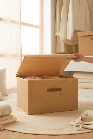 Ocean Home Textile Jüt Kapaklı Kutu 48 x 40 x 30 cm