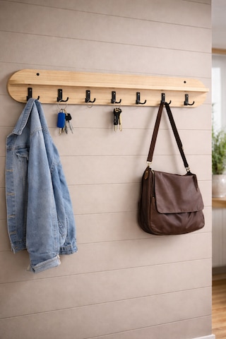120 Cm 7 Kancalı Oval Kesim Ahsap Renk Duvara Monte Askılık Bal Meşe