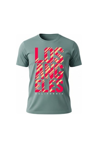 Urbantrendstore Unisex Los Angeles Yazılı Oversize Fit Rahat Geniş Salaş T-shirt Günlük Tişört Mint