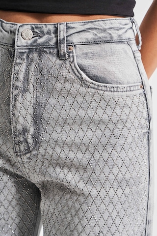 it's basic Kadın Gri Renk T-4s5-12 Straight Fit Esnek Kumaş Parlak Taşlı İç Boy 80cm Tasarım Denim Jean Gri T-4s5-12