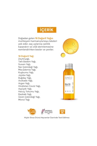 Sinoz No:16 Nemlendirici Besleyici Yenileyici Işıltı Verici Mucizevi Onarıcı Bakım Yağı 100 ML