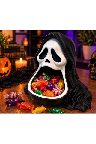 Halloween Cadılar Bayramı Dekoratif Kapüşonlu Korku Maskesi Şekerlik Kase Masa Üstü Dekor