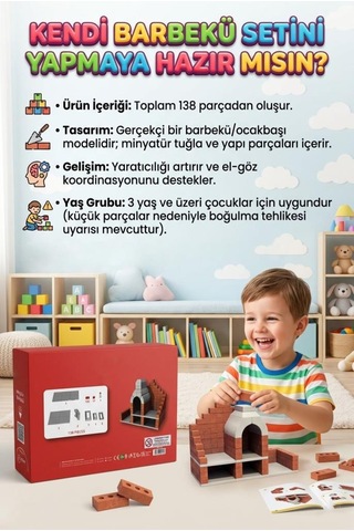 138 Parçalı Dıy Minyatür Tuğlalı Barbekü Temalı Dekoratif Eğitici İnşaat Yapı Oyuncak Seti