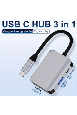 Honeybeeshop 4'ü 1 Arada Usb C Hub Hdtv Vga Usb 3 0 4k 1080p 100w Hızlı Şarj Alüminyum Kasa Altın Port Dizüstü Macbook Uyumlu Dell Hp