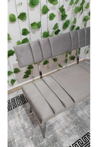 Özcan Metal Krom Metal Ayaklı Metal Kasalı Sırtlı Mutfak Salon Antre Yatak Odası Balkon Puf Bank Oturak Gri