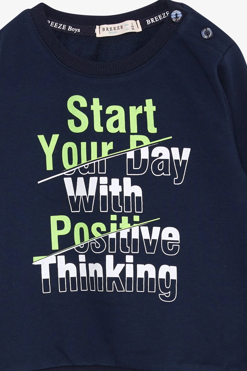 Breeze Erkek Çocuk Sweatshirt Yazı Baskılı 2-6 Yaş, Lacivert Lacivert