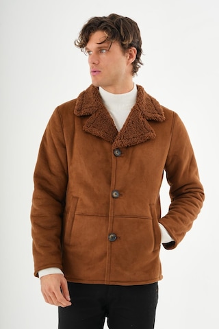 Erkek Regular Fit İçi Kürklü Düğmeli Katlı Yaka Yandan Cepli Klasik Süet Mont Kahverengi