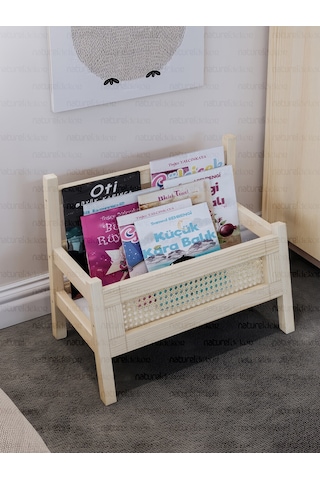 Baby Shark Hazeranlı Masif Ahşap Montessori Bank Kitaplık Ve Hazeran Dergilik Ahşap
