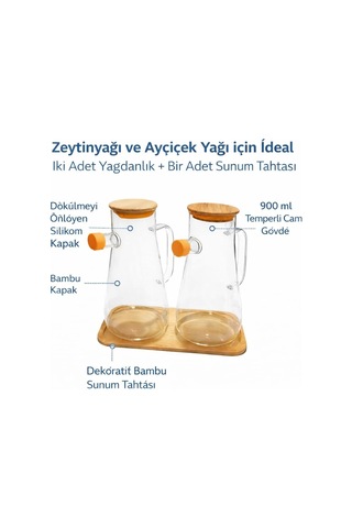 Cam Yağlık Şişe Seti Ahşap Kapaklı, Damlatmaz Akıtma Uçlu Cam Sirkelik Ve Zeytinyağı Şişesi, Ölçü İşare Çok Renkli