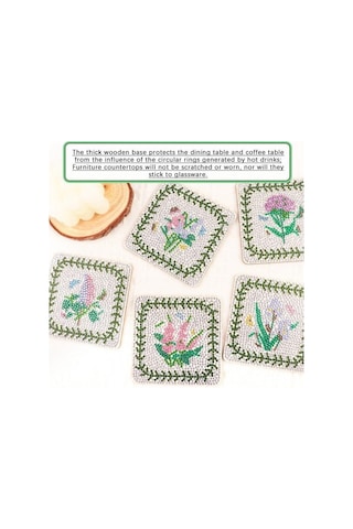 Elmas Boyama Coaster Seti Kullanımı Kolay Dıy Craft Çiçek Desenli Coaster Diğer