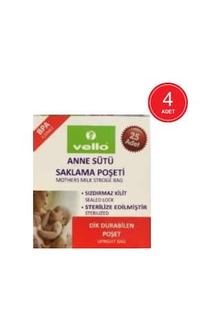 Vello Anne Sütü Saklama Poşeti 4 x 25 Adet