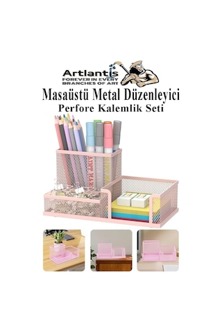 Masaüstü Metal Kalemlik Seti 3 Lü Kombo 1 Paket Fileli Perfore Pastel Renkli Kalemlik Kağıtlık Küpnotluk Düzenleyici Diğer