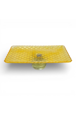 Sudedi Home Sarı Cam Baklava Desenli Ayaklı Sunum Tabağı 37 18 Cm Sarı