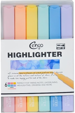 Cengo Kare Tipi Highlighter Fosforlu Kalem Candy Renkler 6lı Set Cgo701 Çok Renkli