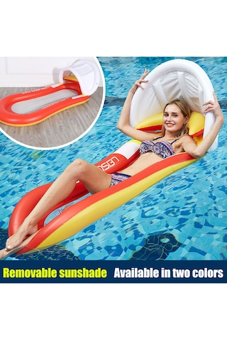 Xindoker Pvc Nylon Ağıklı Havalandırılabilir Su Yatağı - Güneşlikli, Konforlu, Sızdırmaz, Yüksek Dayanıklı, Havuz Ve Plajlar İçin Kırmızı