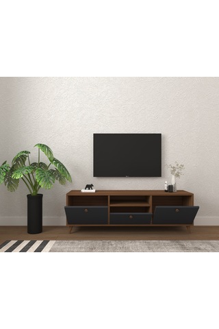 Conceptiva Relax Çift Renkli TV Sehpası 140 Cm 3 Kapaklı Tv Ünite - Antrasit-Ceviz