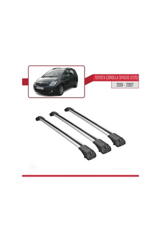 Toyota Corolla Spacio E120 2001-2007 Arası İle Uyumlu Ace-1 Ara Atkı Tavan Barı Gri 3 Adet Bar