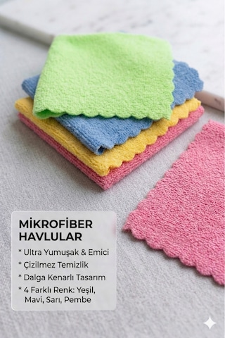 4'lü Mikrofiber Temizlik Bezi Tüm Yüzeyler İçin Dikişsiz Diğer