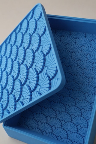 Desenli Kapaklı Dekoratif Kutu Masa Üstü Organizer Takı Aksesuar Saklama Kutusu Pla 20x12.5 Cm Mavi
