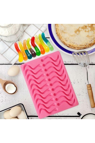 Çikolata Kalıbı 20 Kavite Sakızlı Yılan Hafif Tekrar Kullanılabilir Solucanlar Kek Kalıbı Pişirme Aracı Rastgele Renk Çok Renkli