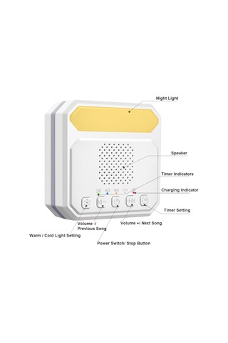 Vkemall Bebek Uyku İyileştirici Beyaz Gürültü Makinesi 21 Müzikli 3 Zamanlayıcı Seçeneği Işıklı Sıcak/beyaz Işık Usb Şarjlı Pil - Beyaz