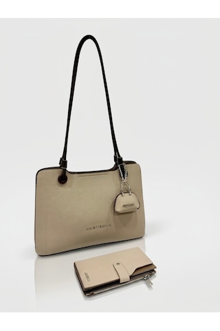 Just Polo Lüks Tasarım Model Büyük Boy Premium Gümüş Logolu El Çantası Ve Cüzdanı Kombin Tote Bag Shopper 22 X 34 Cm Kum Kahve Kombin