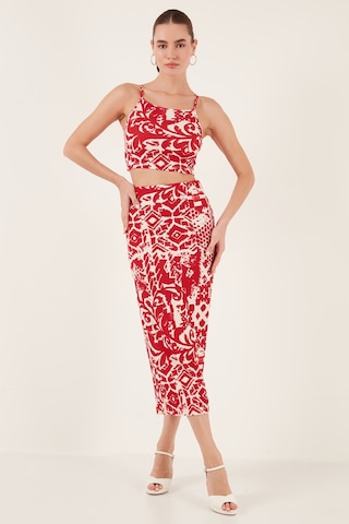 Lela Slim Fit Ip Askılı Yırtmaçlı Midi Alt-Üst Bayan Takım 5865726 Bordo