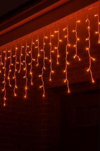2 Metre Saçak Led 144 Ledli 16 Saçaklı Eklenebilir Ip65 Dış Mekan Sarı Amber Dekoratif Led Işık Yılbaşı Süsü Amber
