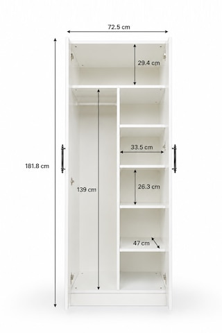 2 Kapılı Gardırop, Elbise Dolabı, Askılı Ve Raflı Beyaz